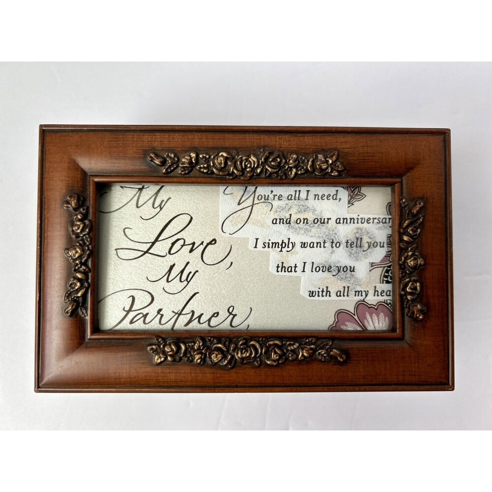Vtg Sankyo Wood Musical Jewelry Box Cottage Garden My Love my Partner!